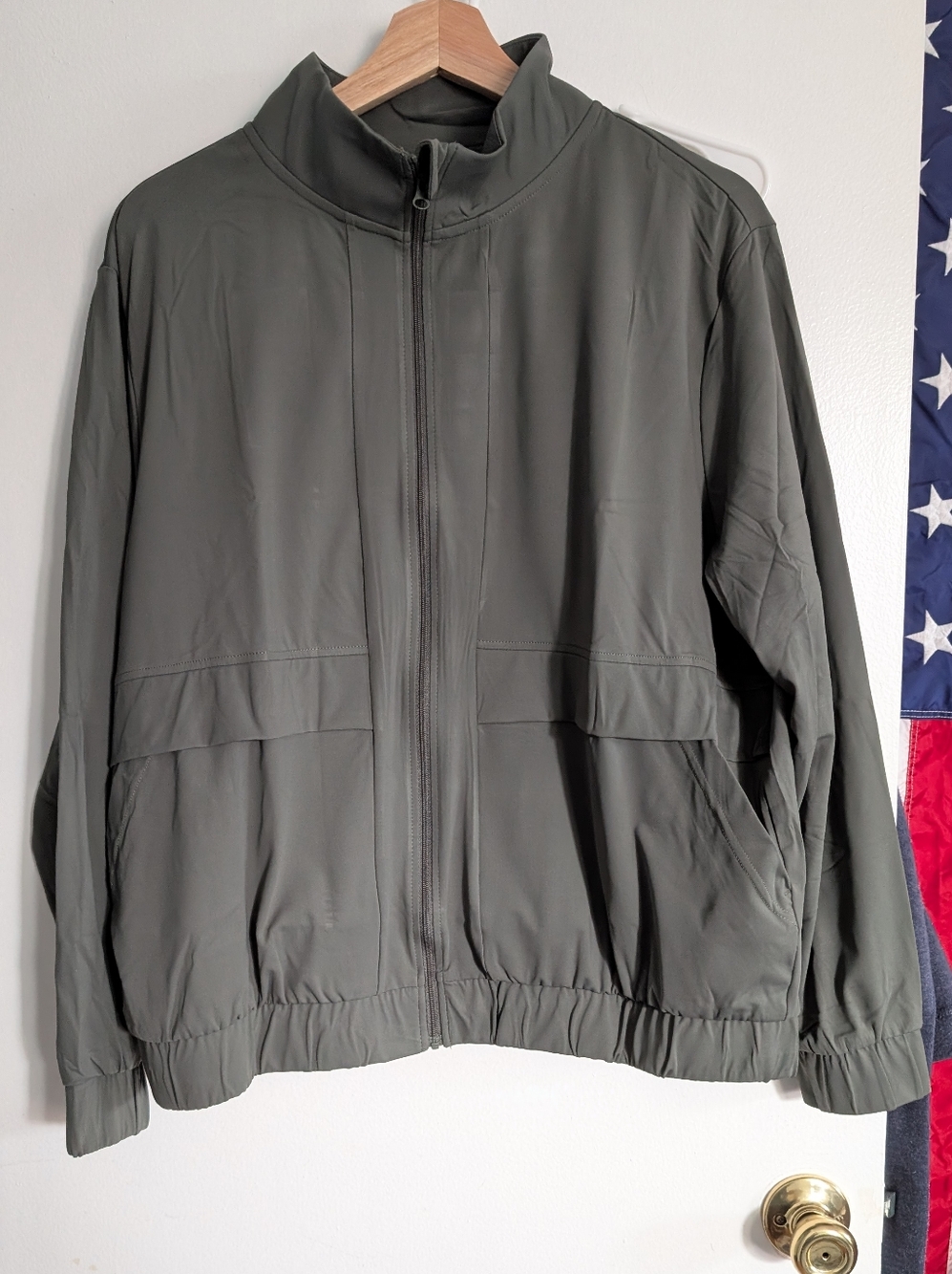 Lightweight Olive Green Bomber Jacket with Full Zip Size L